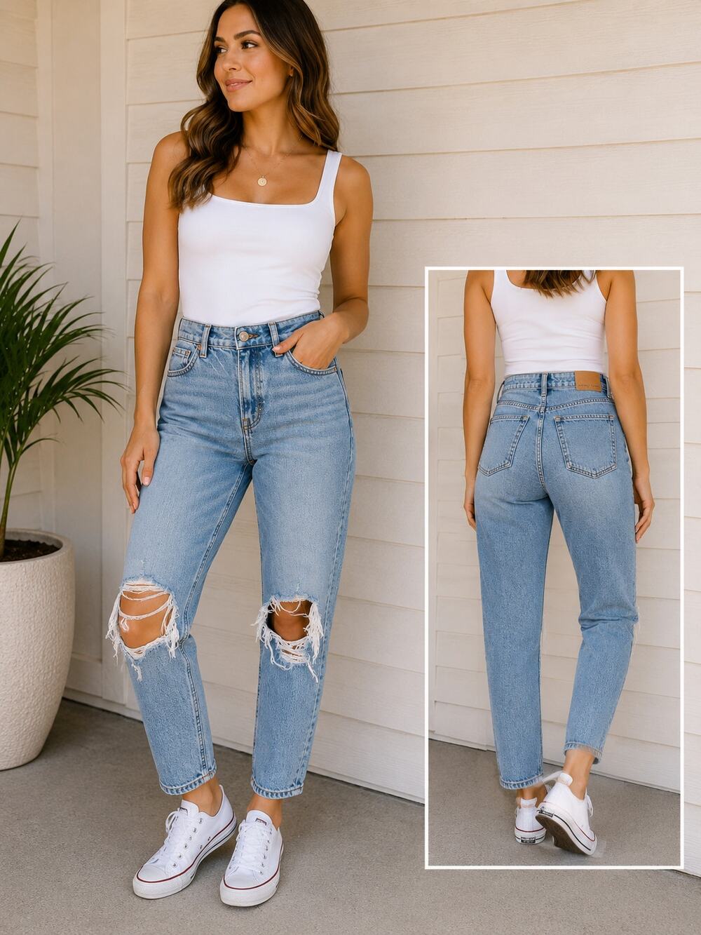 American Eagle Mom Jean Distressed High Rise Light Wash Denim Jeans Size 0